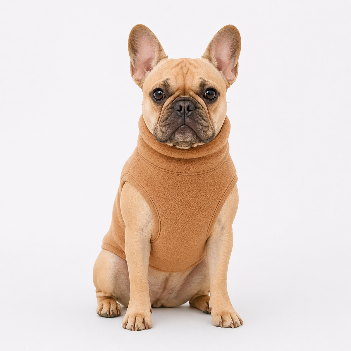 Frenchie stretch turtleneck coat in sizes XS to L, pulled on over the head