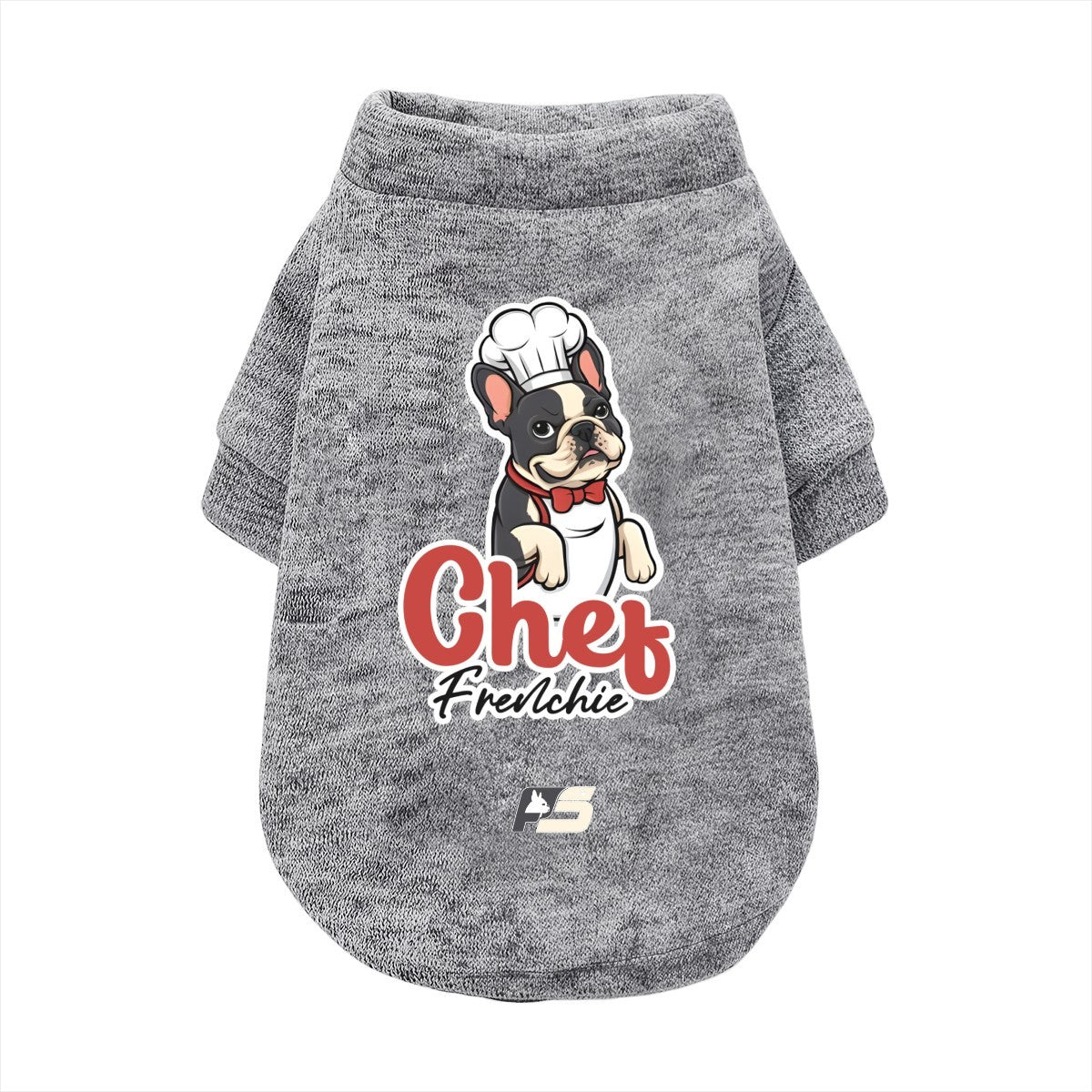 Chef Frenchie dog cardigan, button-front dog sweatshirt in black, white or gray