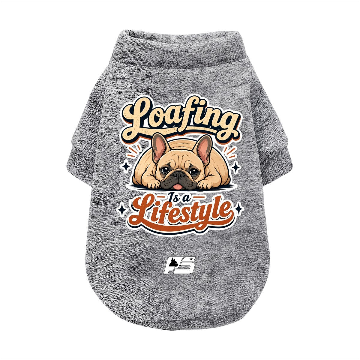 Loafing Is a Lifestyle French Bulldog cardigan with curved hem in soft cotton-blend fabric