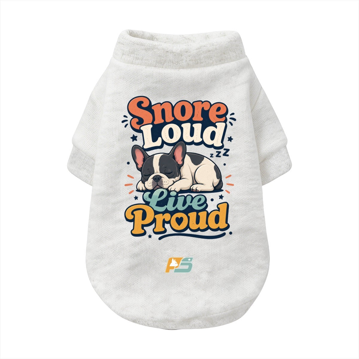 Snore Loud, Live Proud French Bulldog sweatshirt cardigan with finished neckline and cuffs