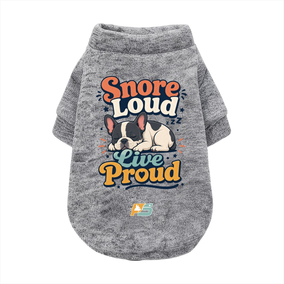 Snore Loud, Live Proud French Bulldog cardigan with curved hem in soft cotton-blend fabric
