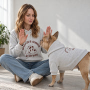 Letter print French Bulldog hoodie lined with plush velvet