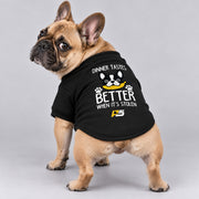 Dinner Tastes Better French Bulldog cardigan, cotton-blend sweatshirt with a stolen-dinner slogan print