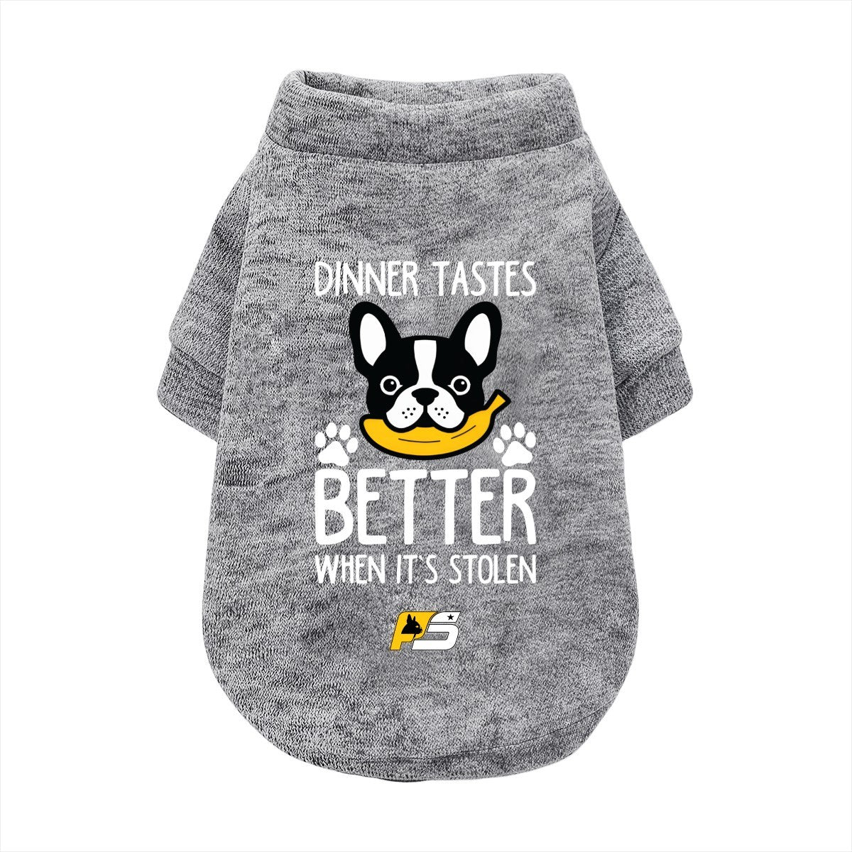 Dinner Tastes Better French Bulldog cardigan, button-front dog sweatshirt in black, white or gray