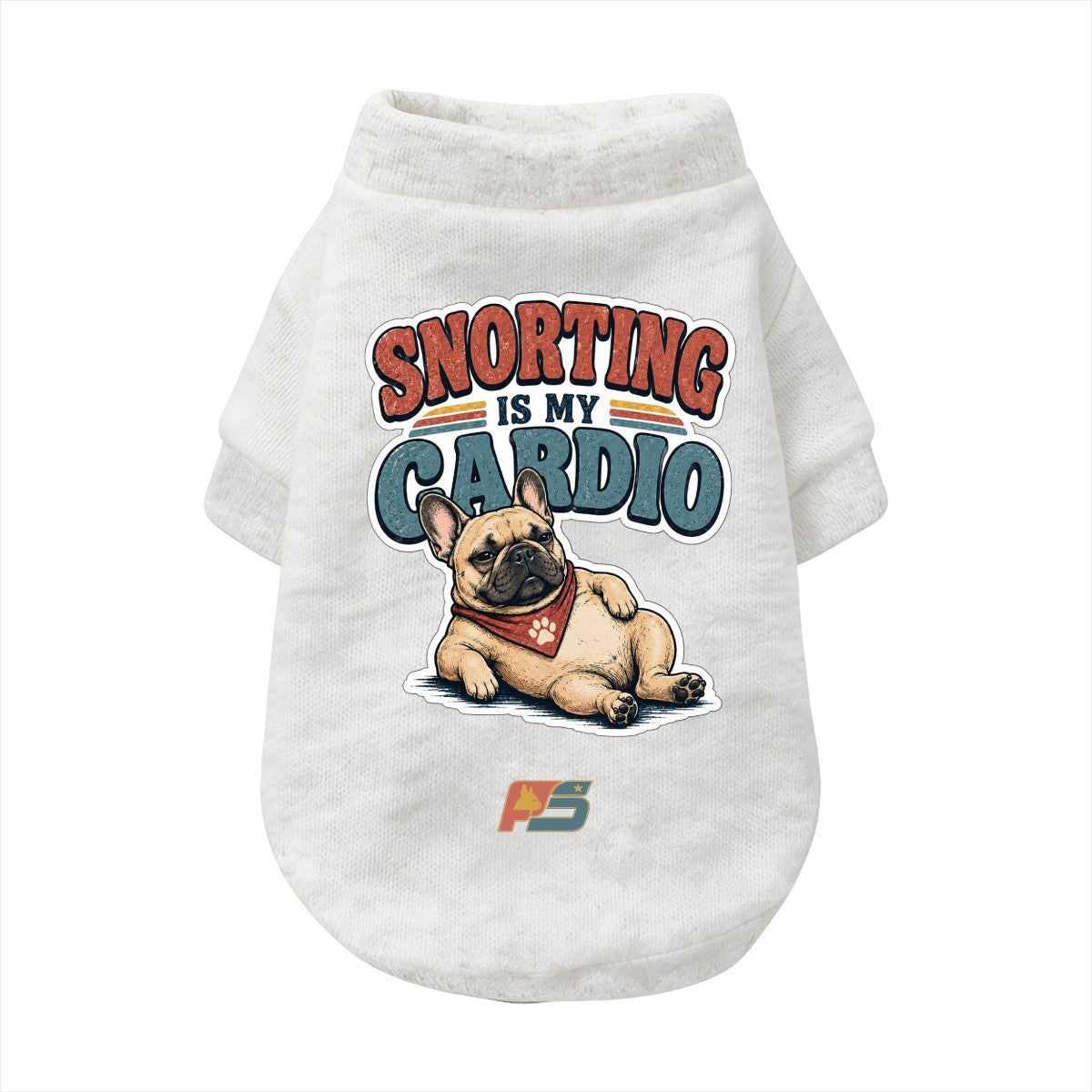 Snorting Is My Cardio French Bulldog cardigan with finished neckline, cuffs and curved hem