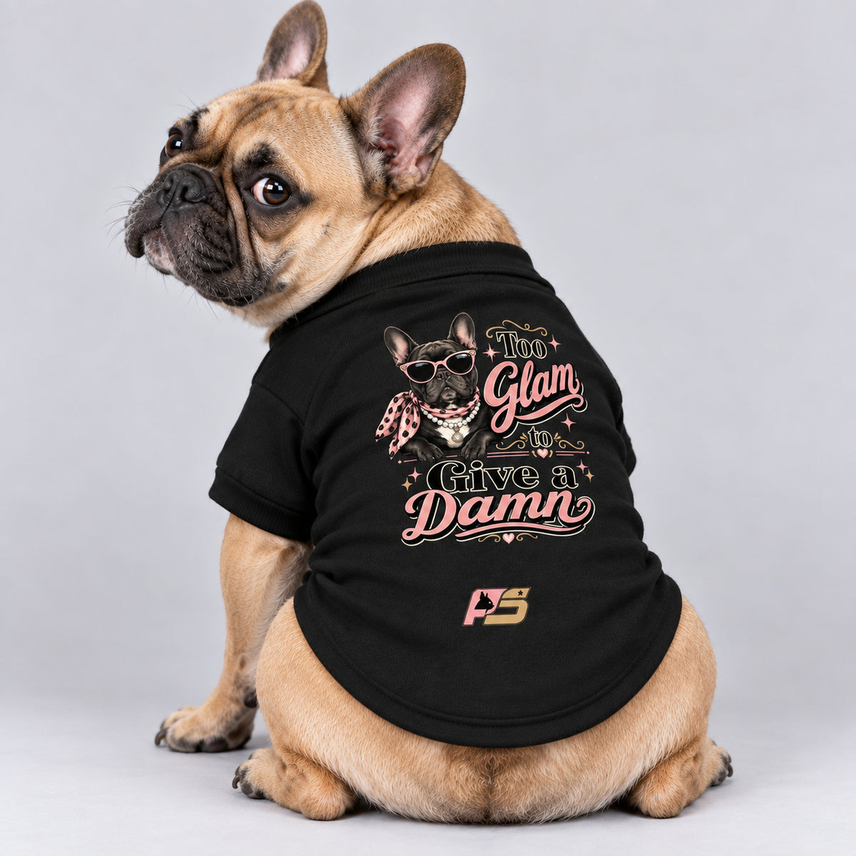Too Glam French Bulldog cardigan, cotton-blend sweatshirt with a sunglasses-wearing dog and slogan print