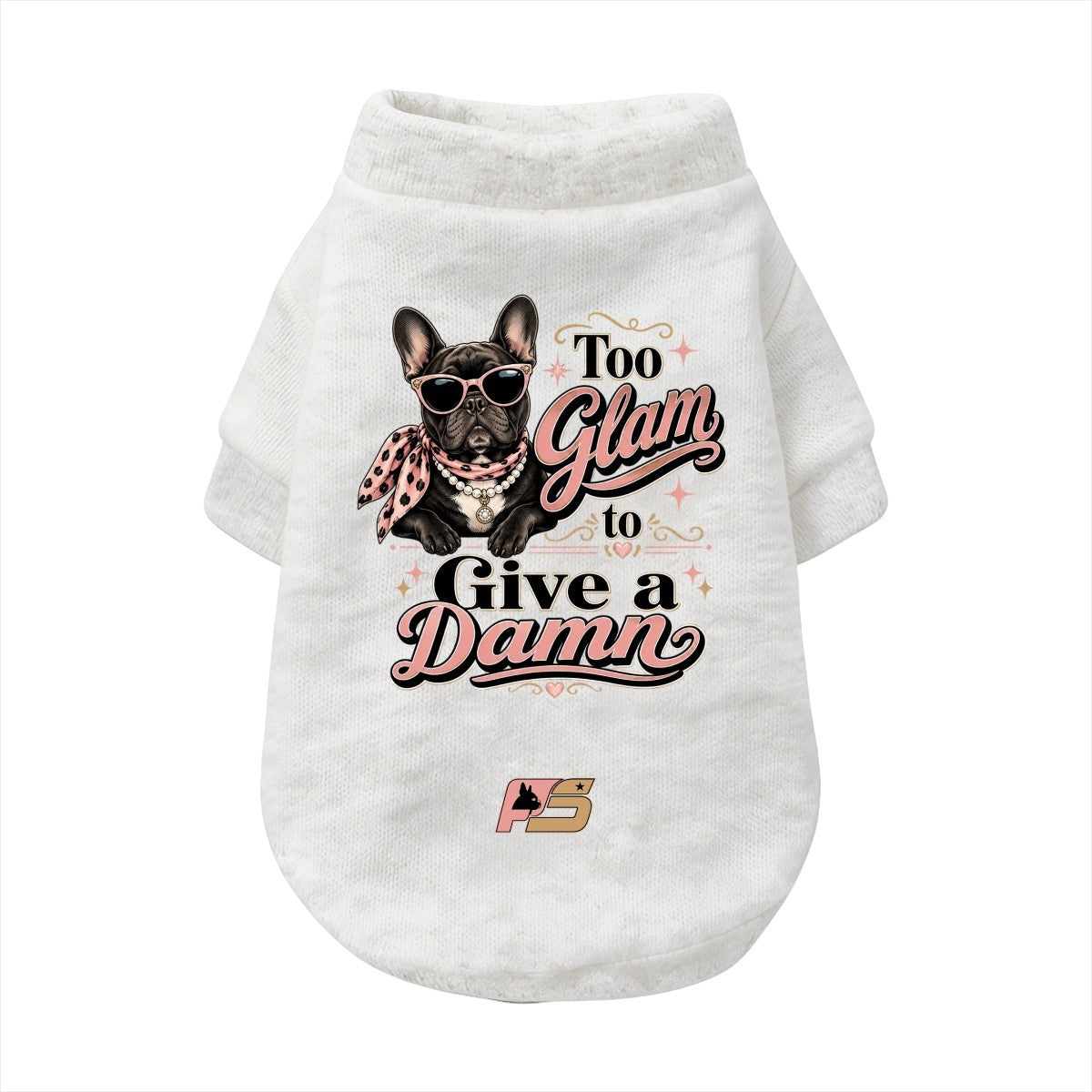 Too Glam French Bulldog cardigan with finished neckline, cuffs and curved hem