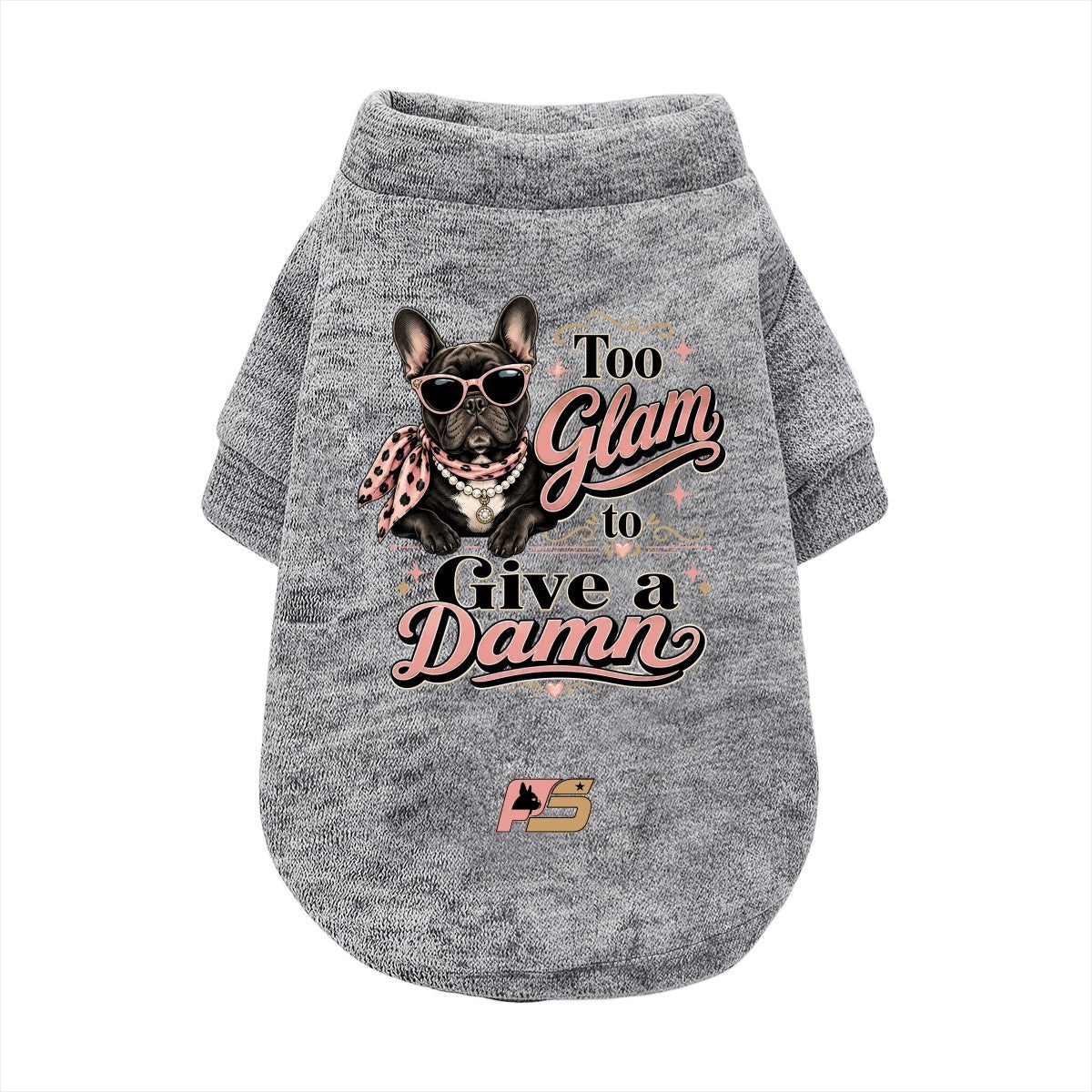 Too Glam French Bulldog cardigan, button-front dog sweatshirt in black, white or gray