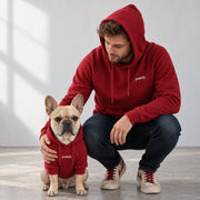 Velvet-lined French Bulldog hoodie in a single solid color