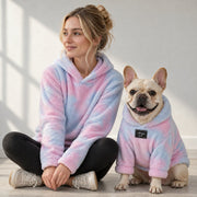 Pastel tie-dye French Bulldog hoodie in ultra-soft fleece
