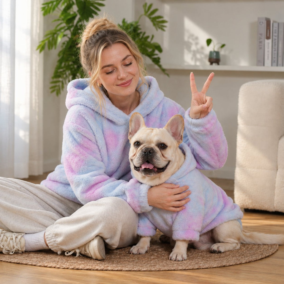 Pastel tie-dye French Bulldog hoodie in dog sizes XL to 11XL