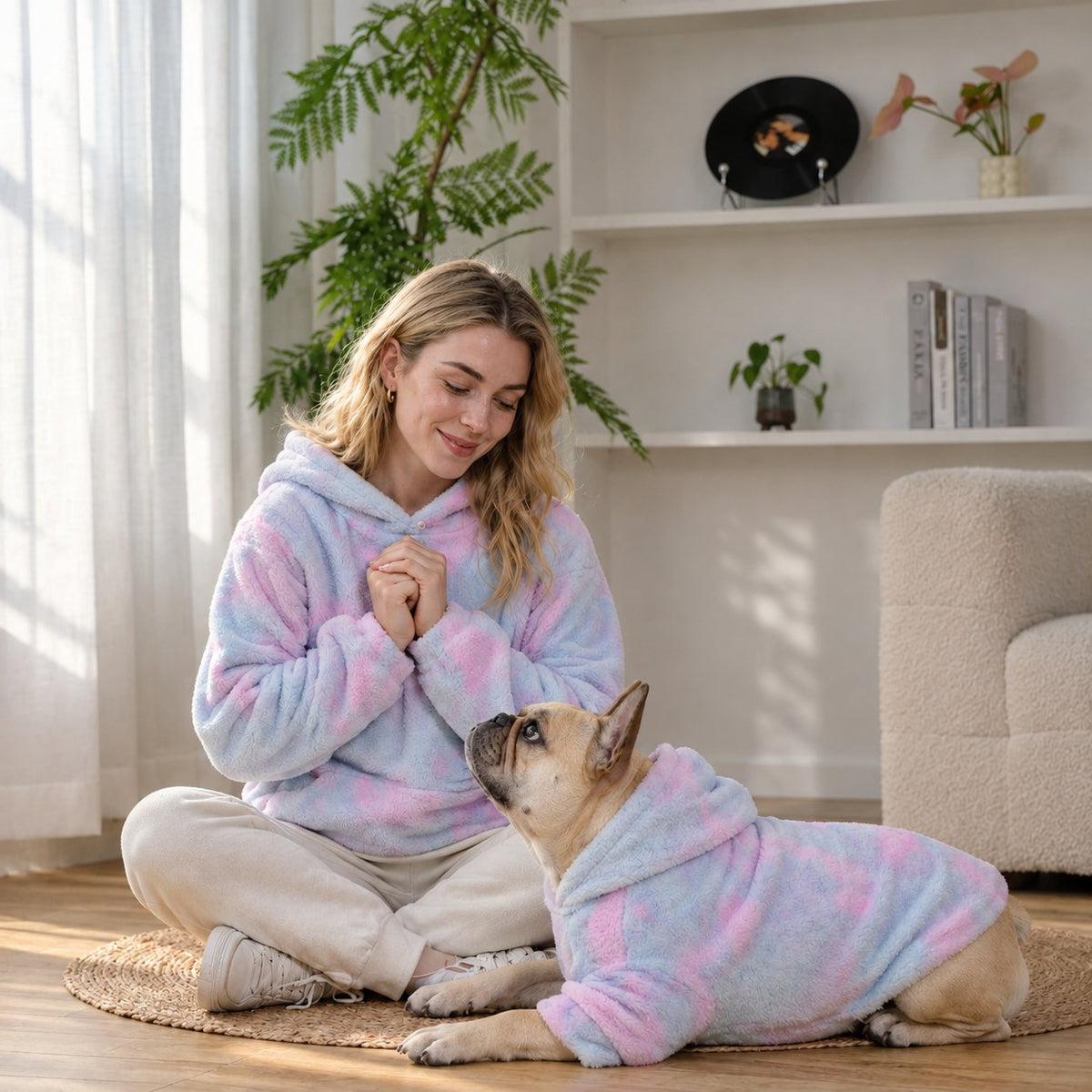 Lightweight fleece French Bulldog hoodie warm enough for daily indoor wear