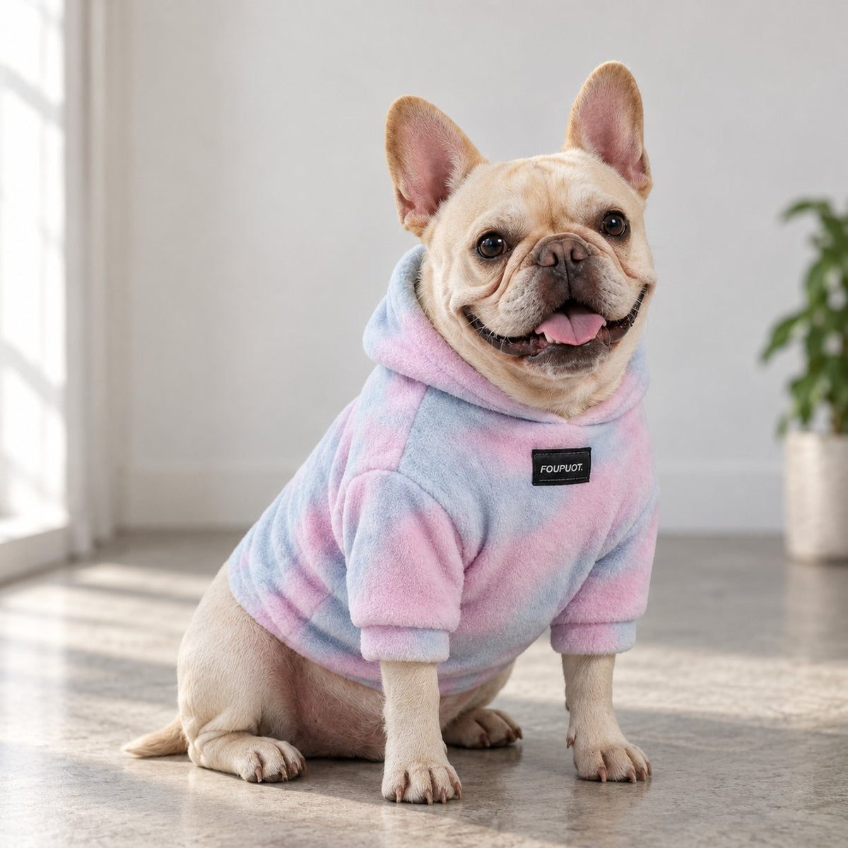 Matching pastel tie-dye owner hoodie in the same colors as the dog version