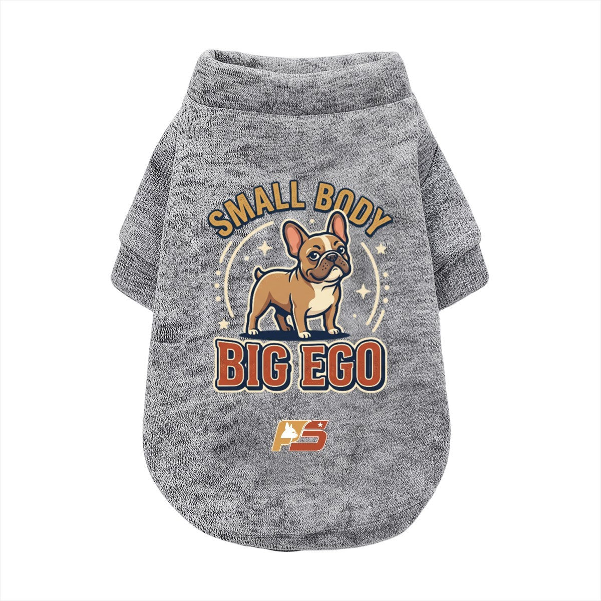 Small Body, Big Ego French Bulldog cardigan with curved hem in soft cotton-blend fabric