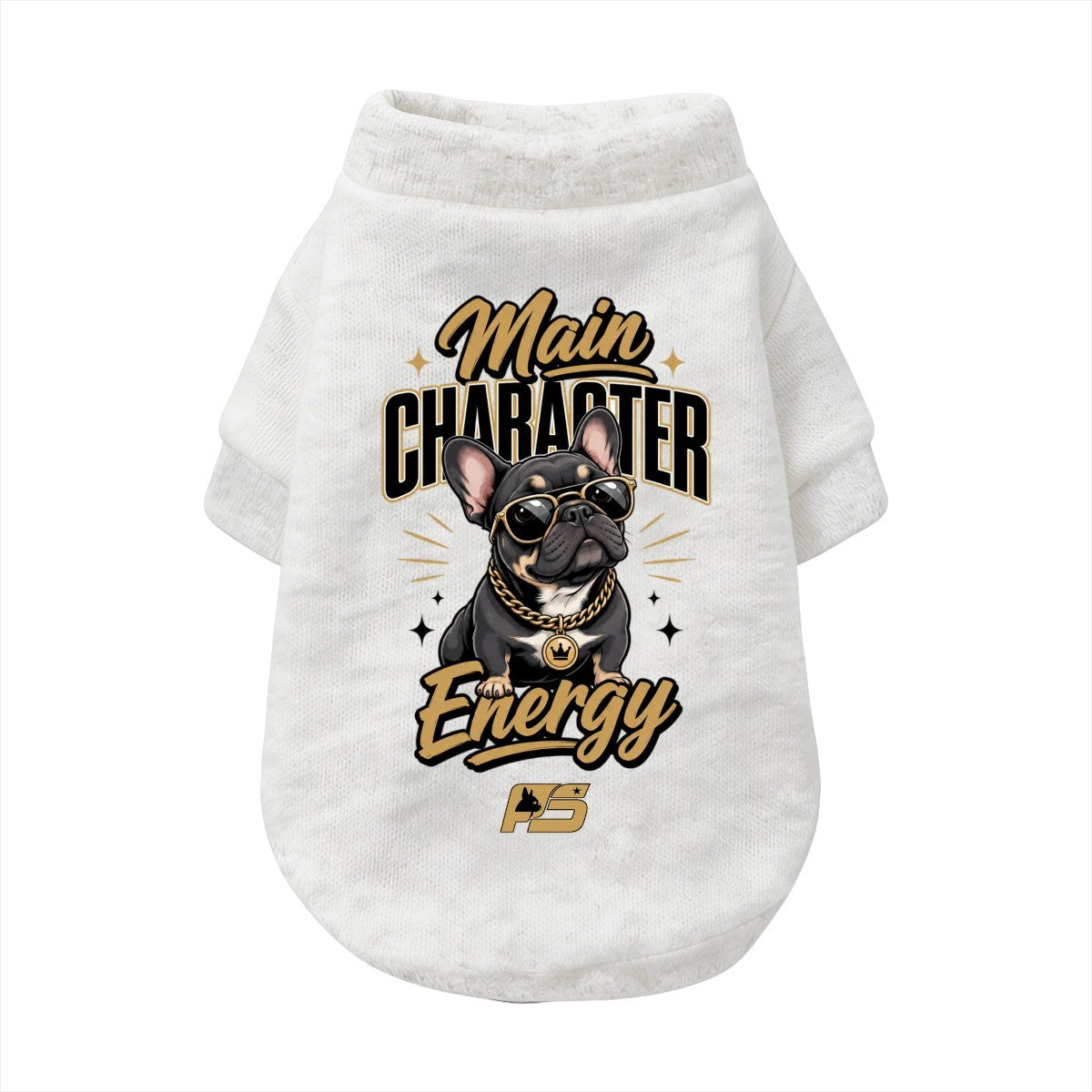 Main Character Energy French Bulldog cardigan with finished neckline, cuffs and curved hem