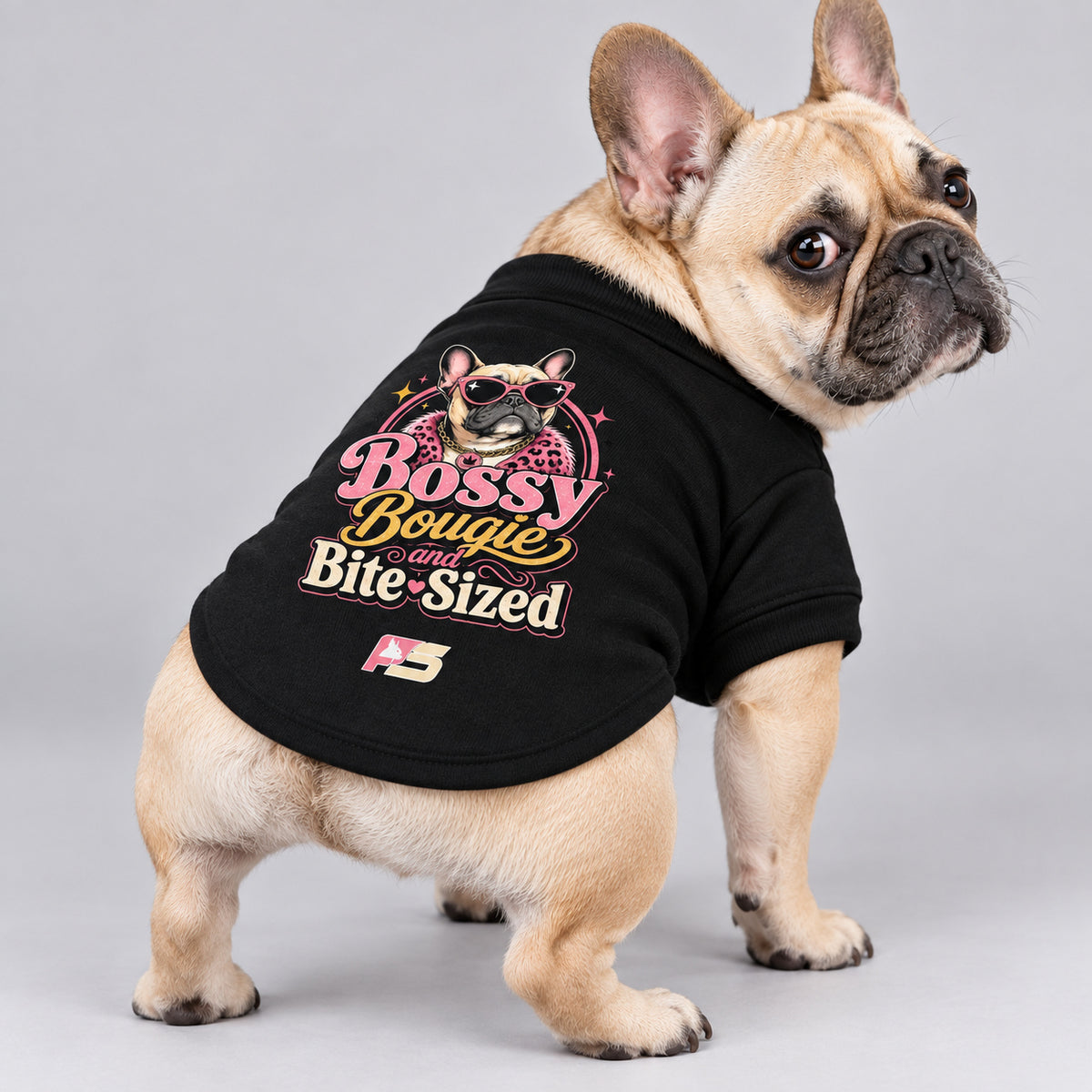 Bossy, Bougie & Bite-Sized French Bulldog cardigan, cotton-blend sweatshirt with button front