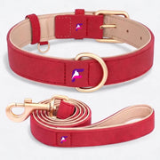 French Bulldog leather collar and leash set in double layer brushed PU leather