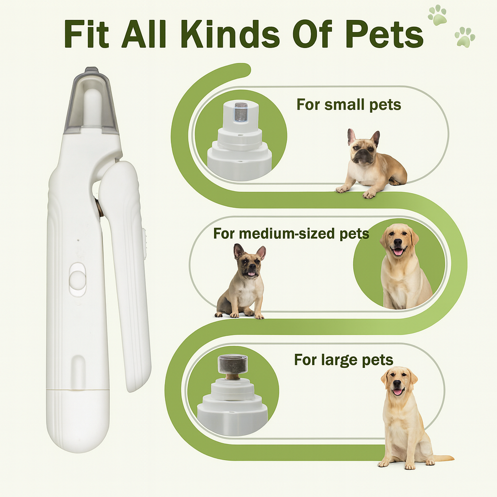 Cordless Frenchie nail grooming tool with a quiet low-vibration motor