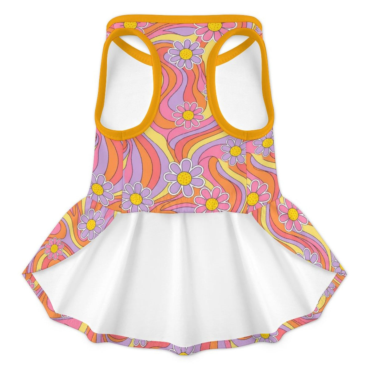 Retro Groovy Floral French Bulldog Ruffle Dress