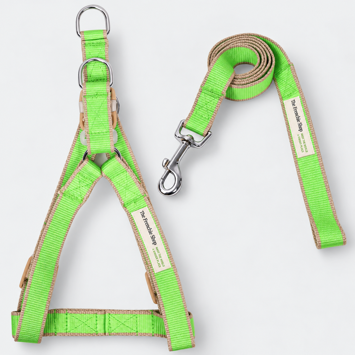 Bamboo-Fibre French Bulldog Harness & Collar Walking Sets — Green Harness Leash Set product photo