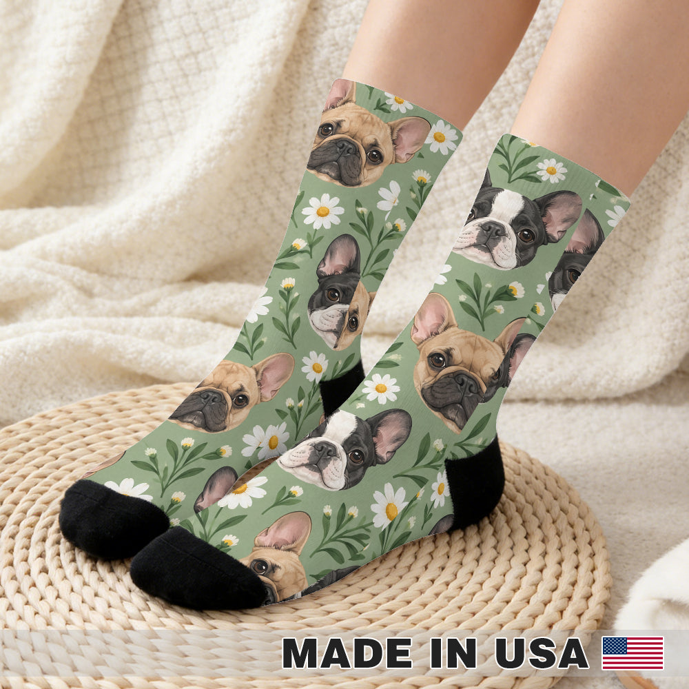 Frenchie Daisy Meadow Crew Socks