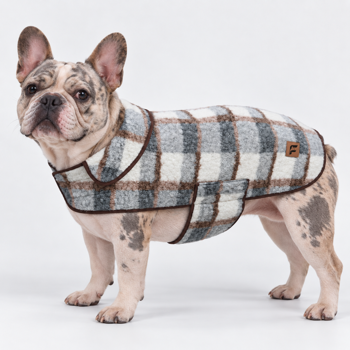 Plaid French Bulldog Winter Vest with The Frenchie Shop logo