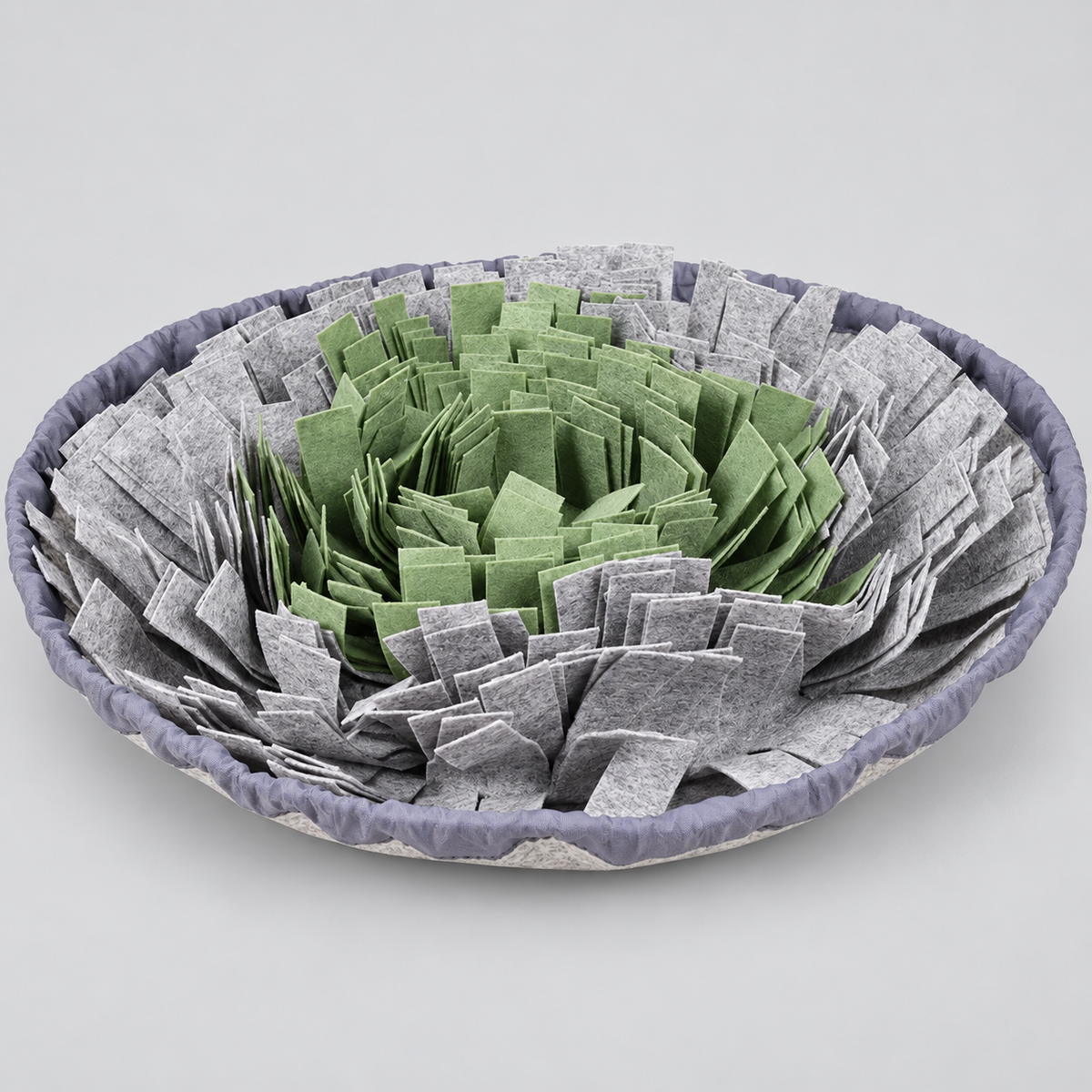Bowl-Shaped French Bulldog Snuffle Mat — Green Grey studio photo