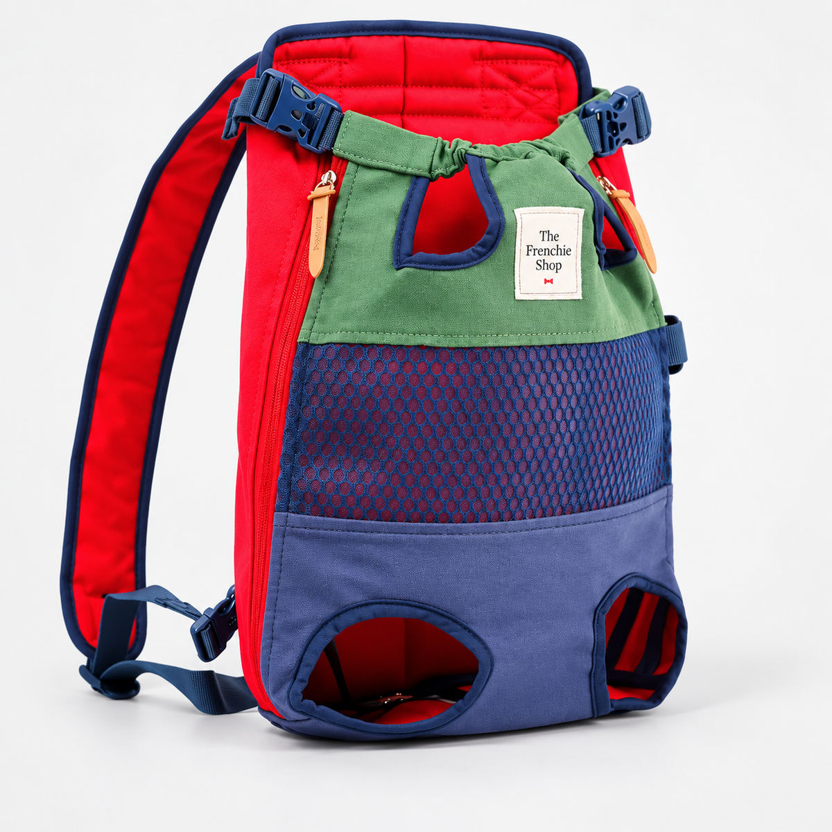 Breathable Mesh French Bulldog Backpack Carrier — Green Blue Canvas product photo