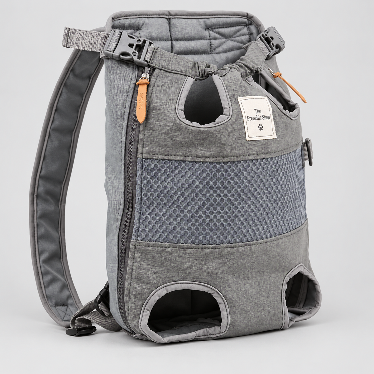 Breathable Mesh French Bulldog Backpack Carrier — Grey Canvas studio photo