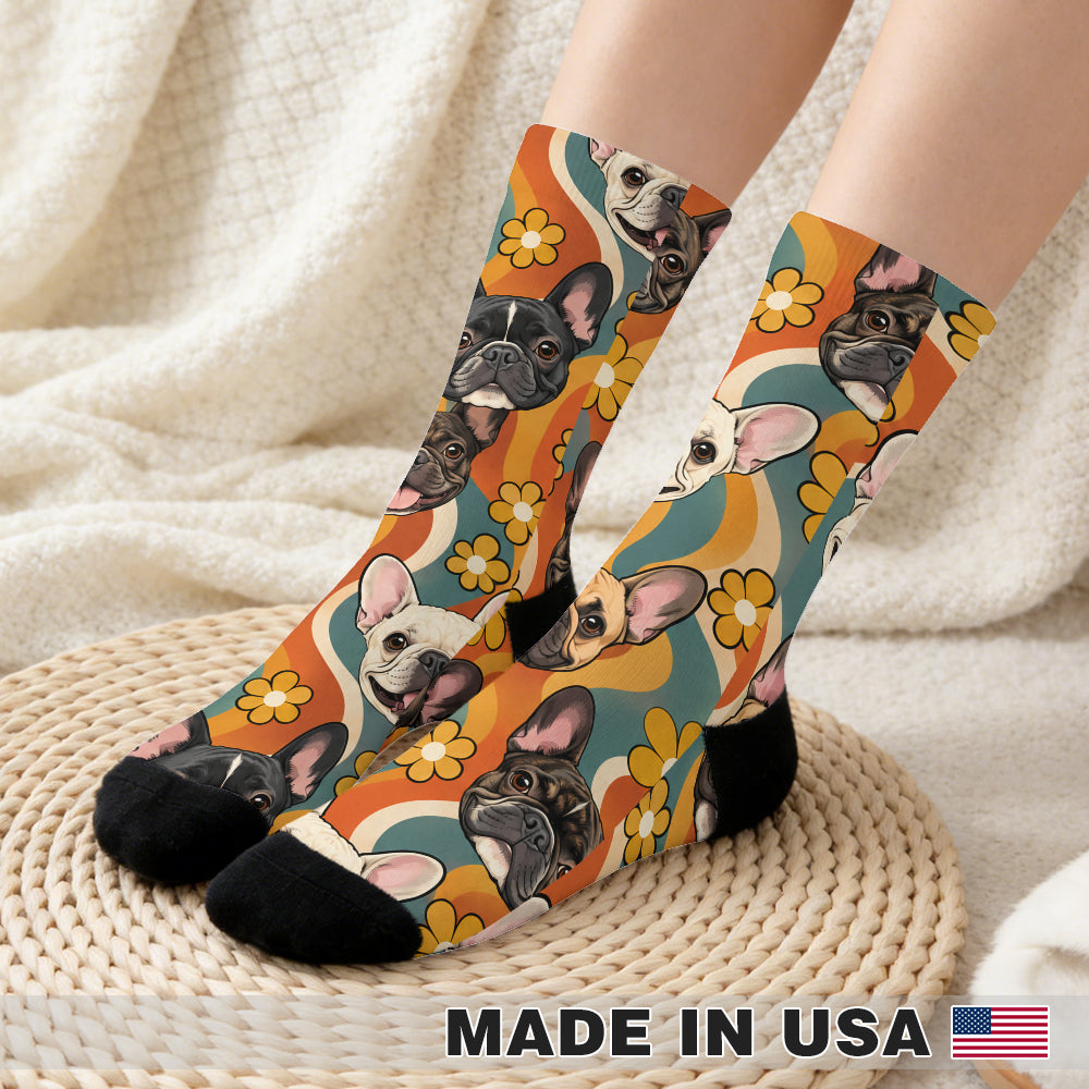 Retro Frenchie Grooves Crew Socks