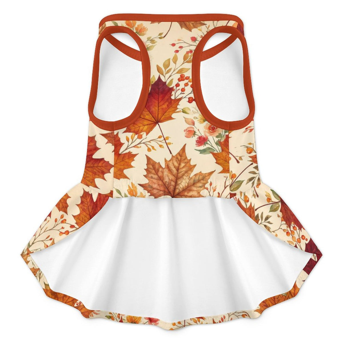 Autumn Maple Floral French Bulldog Ruffle Dress