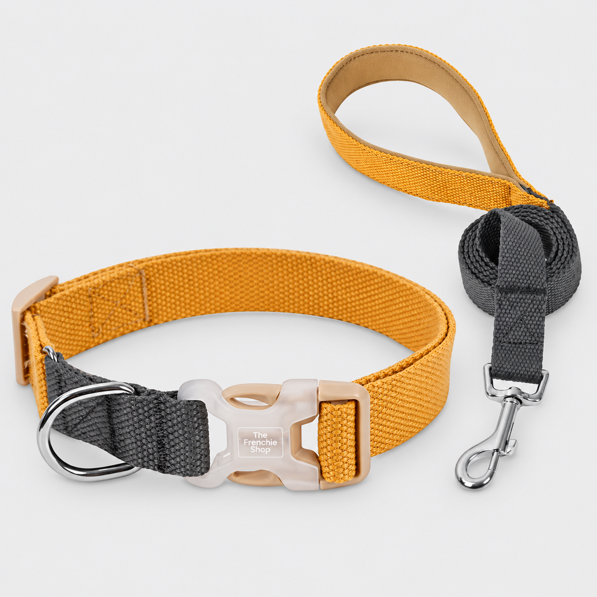 Colorblock French Bulldog Harness & Collar Walking Sets — Brown Grey Collar Set product photo