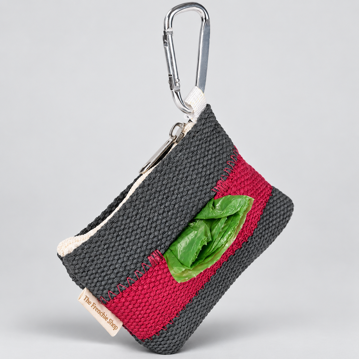 Colorblock French Bulldog Waste Bag Pouch — Burgundy Grey studio photo