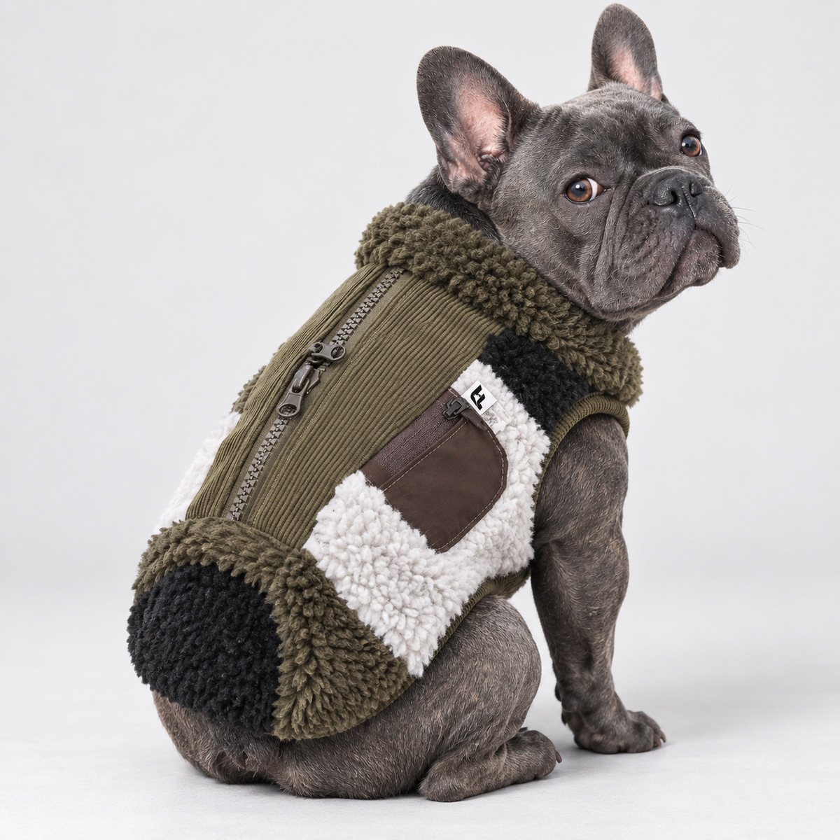 Colorblock Fleece French Bulldog Winter Vest — Green product photo