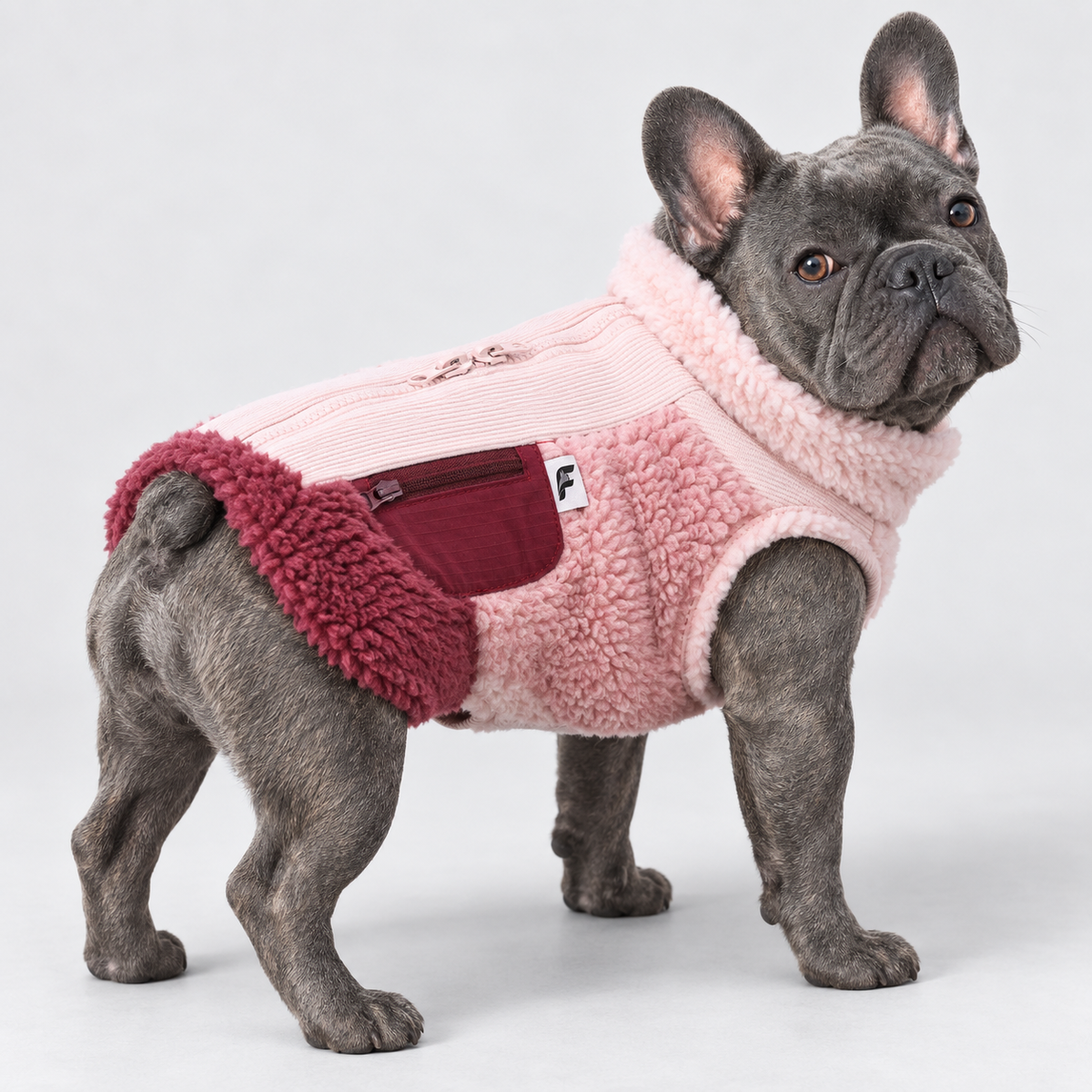 Colorblock Fleece French Bulldog Winter Vest — Pink product photo