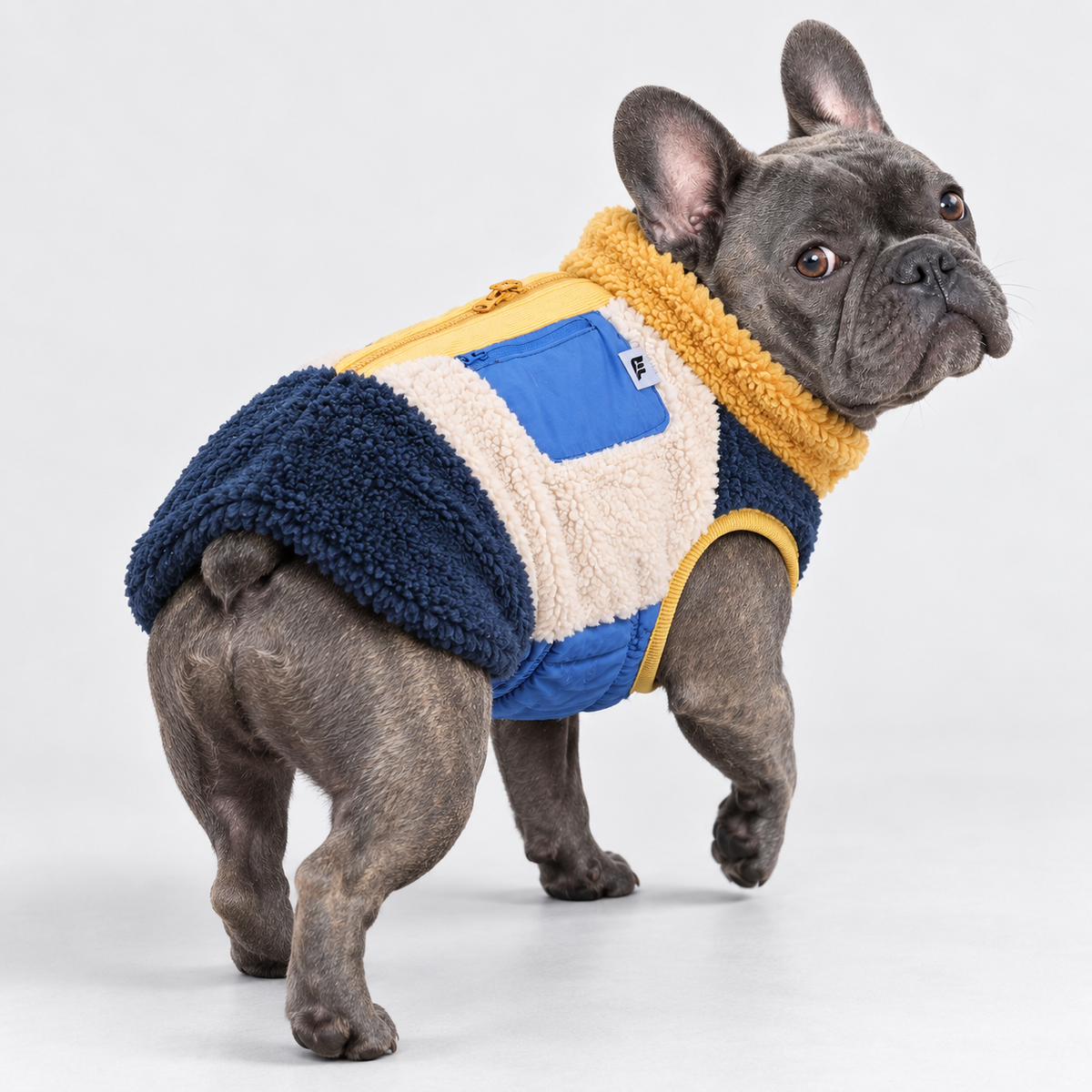 Colorblock Fleece French Bulldog Winter Vest — Yellow product photo