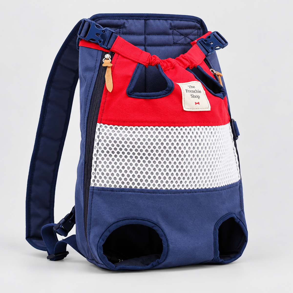 Colorblock Front French Bulldog Backpack Carrier — Red Blue product photo