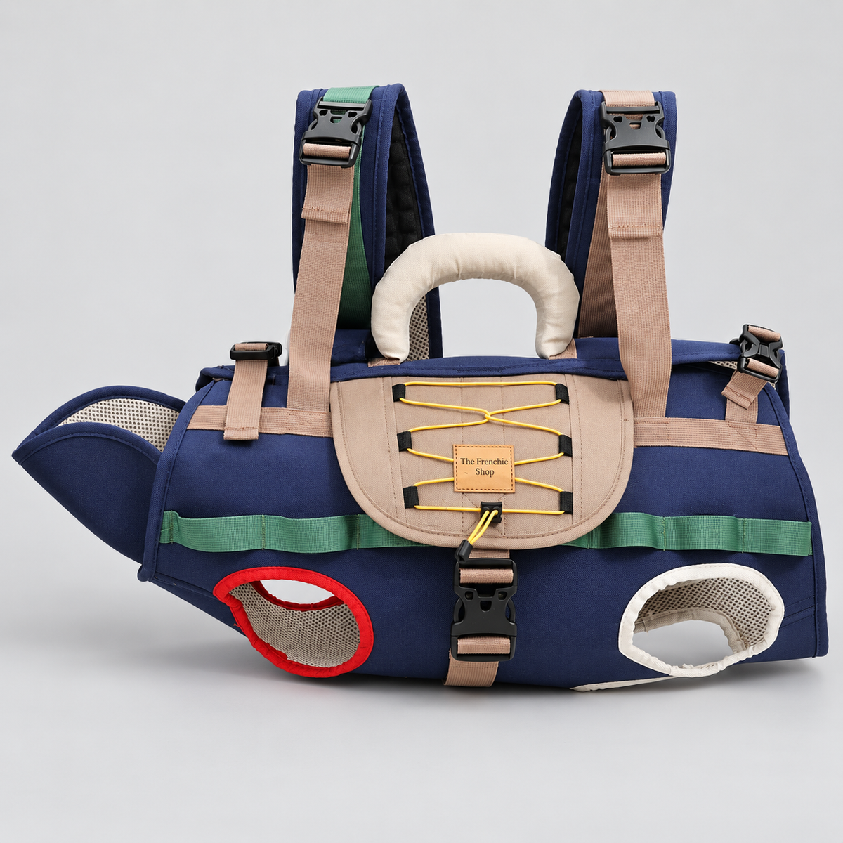Colorblock Horizontal French Bulldog Backpack Carrier — Navy studio photo