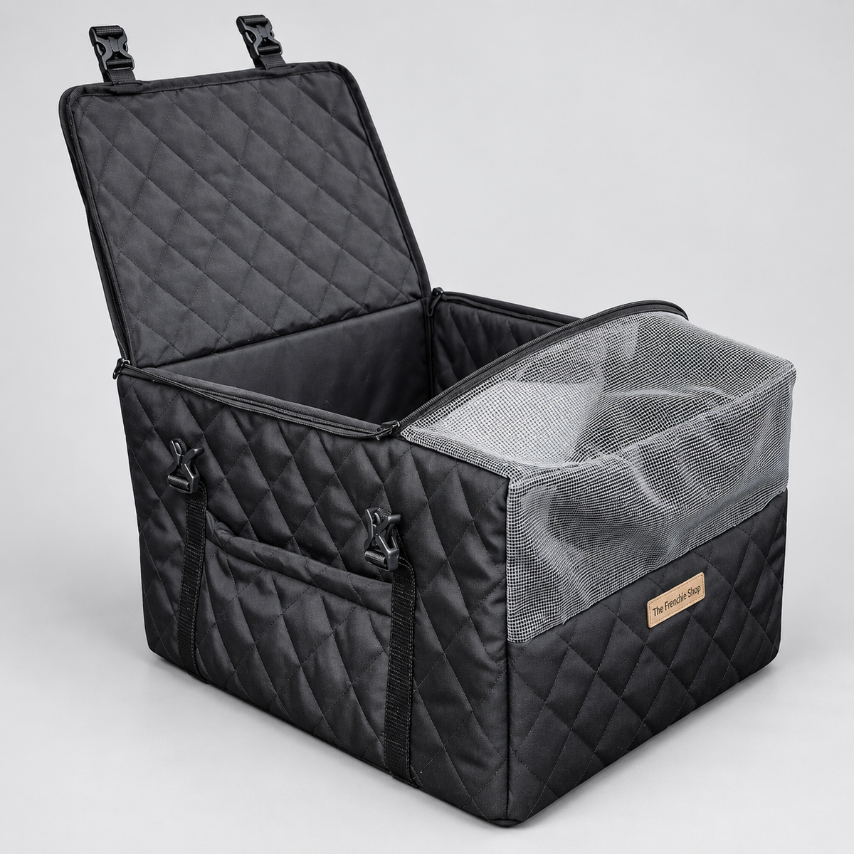Convertible French Bulldog Car Travel Crate and Bed — Black - Car Crate studio photo