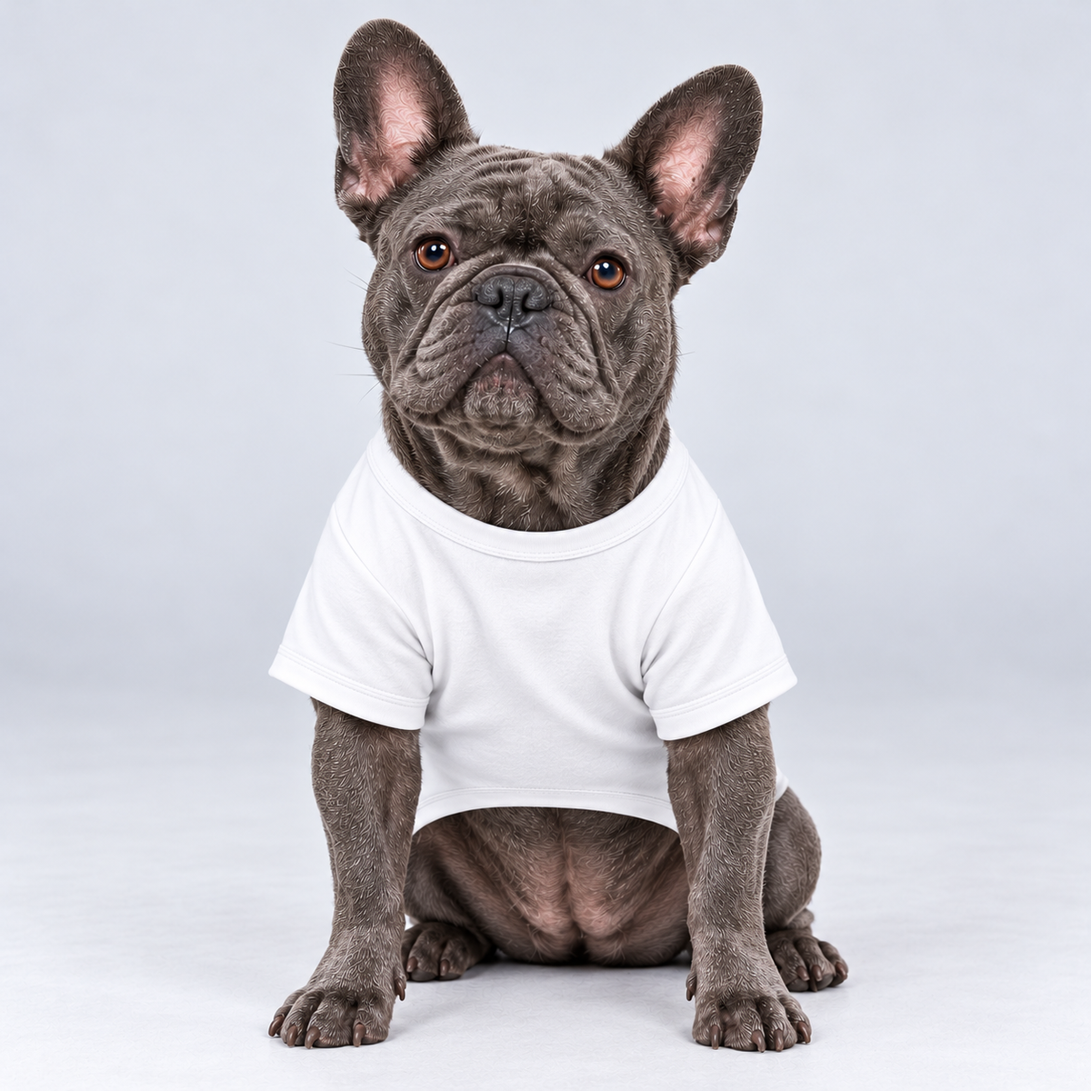 Best Mom Ever cotton dog T-shirt, plain front view on our Frenchie model