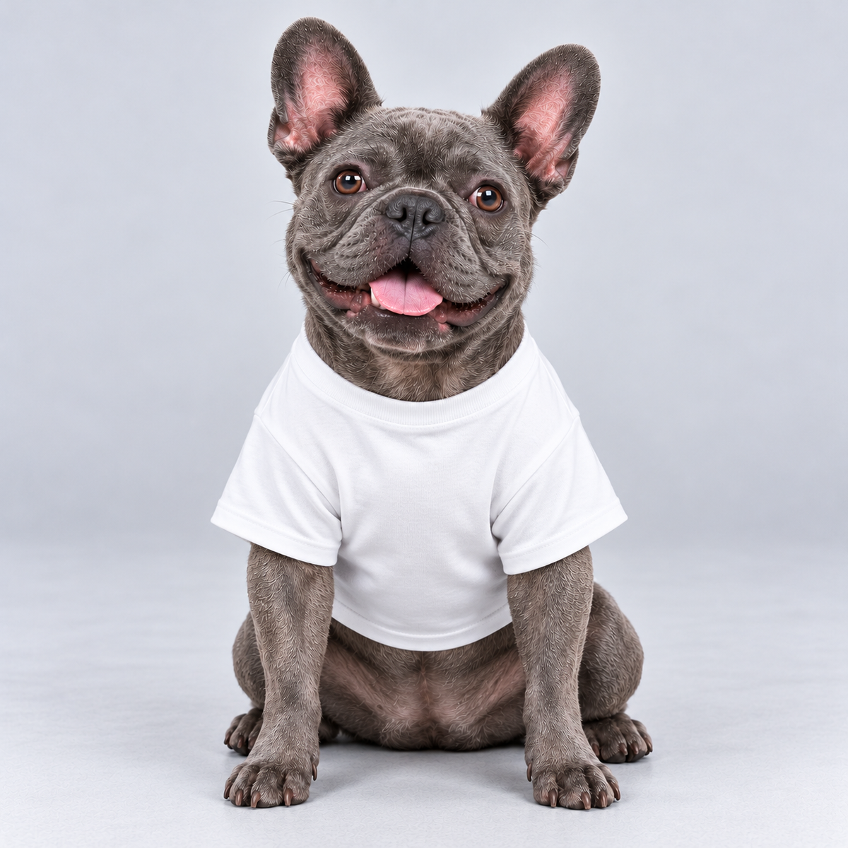 Snack Security cotton dog T-shirt, plain front view on our Frenchie model