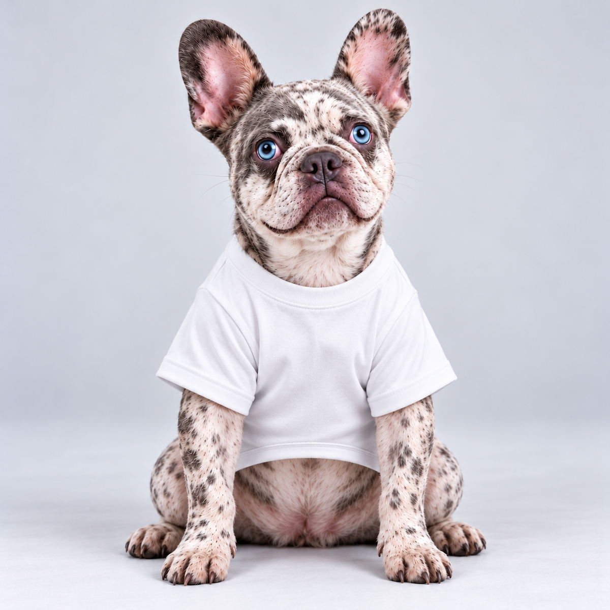 Born to Nap cotton dog T-shirt, plain front view on our Frenchie model