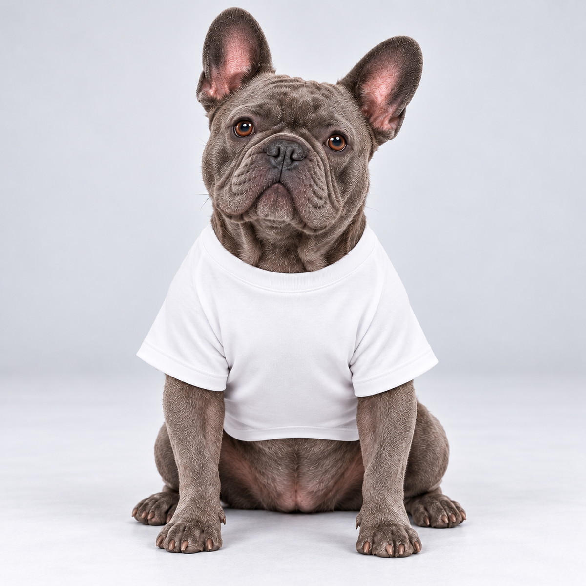 Naps Are My Cardio cotton dog T-shirt, plain front view on our Frenchie model