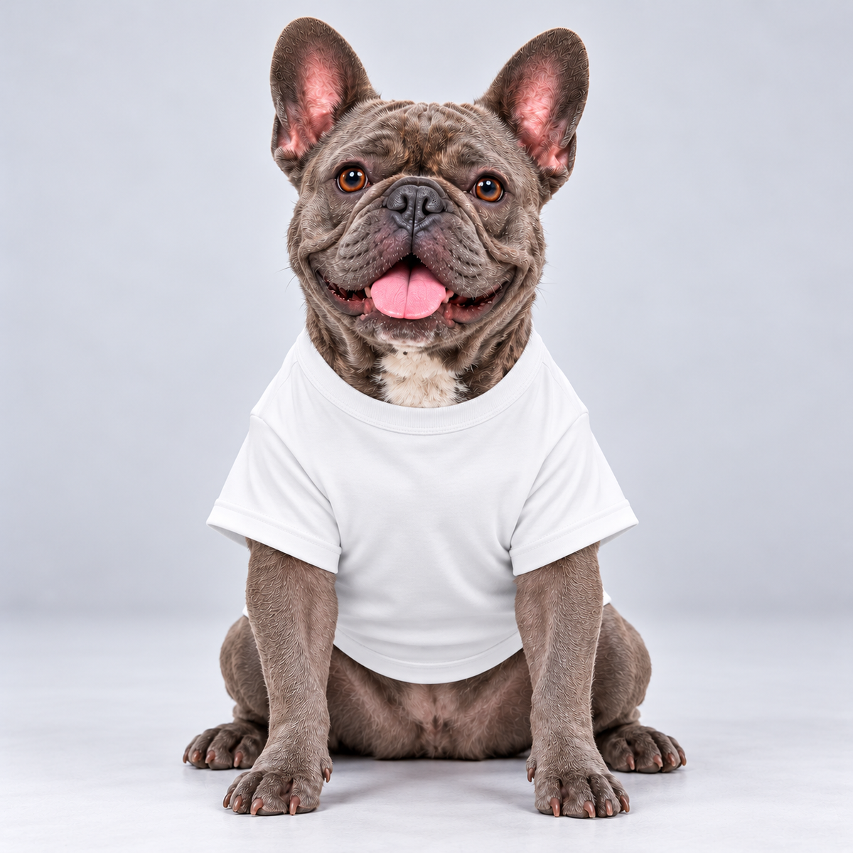 Sorry Im Booked cotton dog T-shirt, plain front view on our Frenchie model