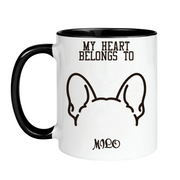 Personalized French Bulldog accent mug, example name Milo