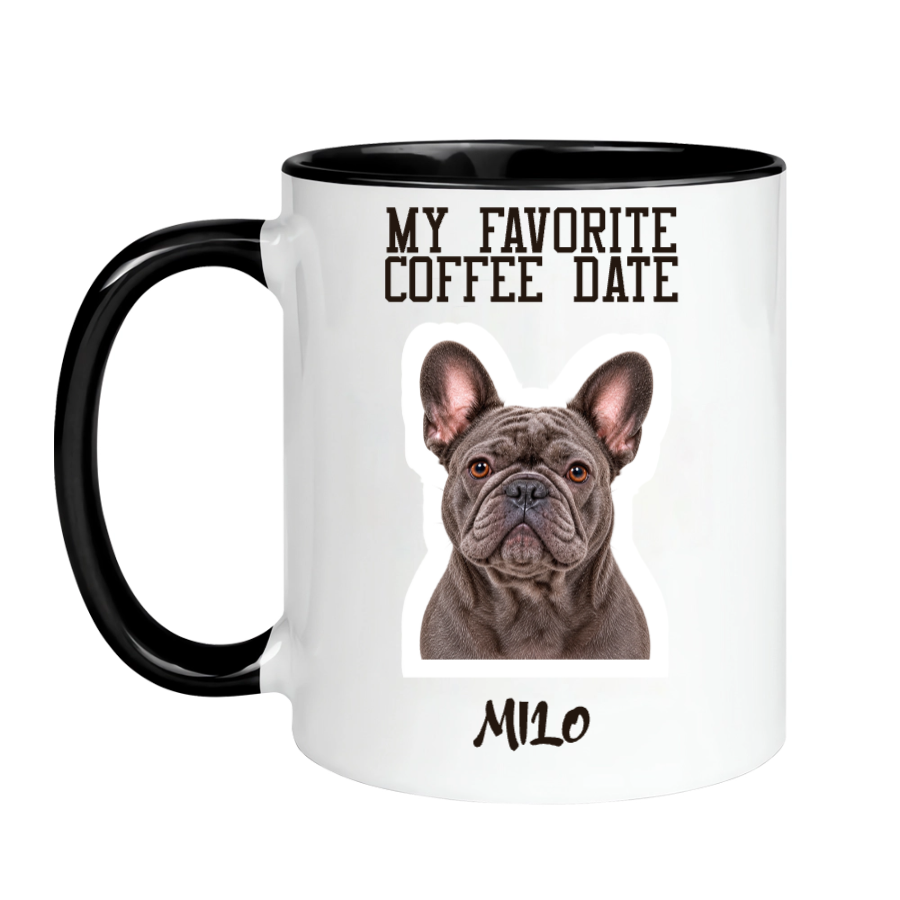 Personalized French Bulldog accent mug, example name Milo