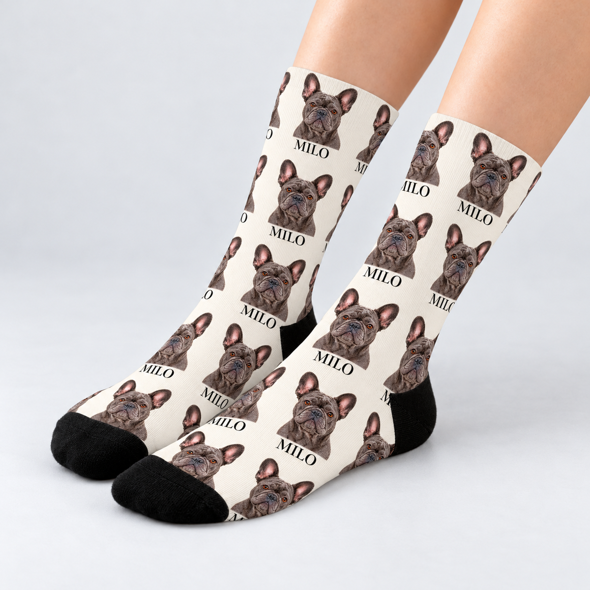 Sample Frenchie photo-repeat personalized crew socks