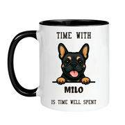Personalized French Bulldog accent mug, example name Milo