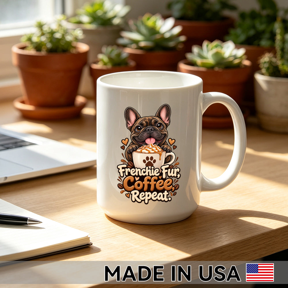 Frenchie Fur, Coffee, Repeat. — French Bulldog Coffee Mug