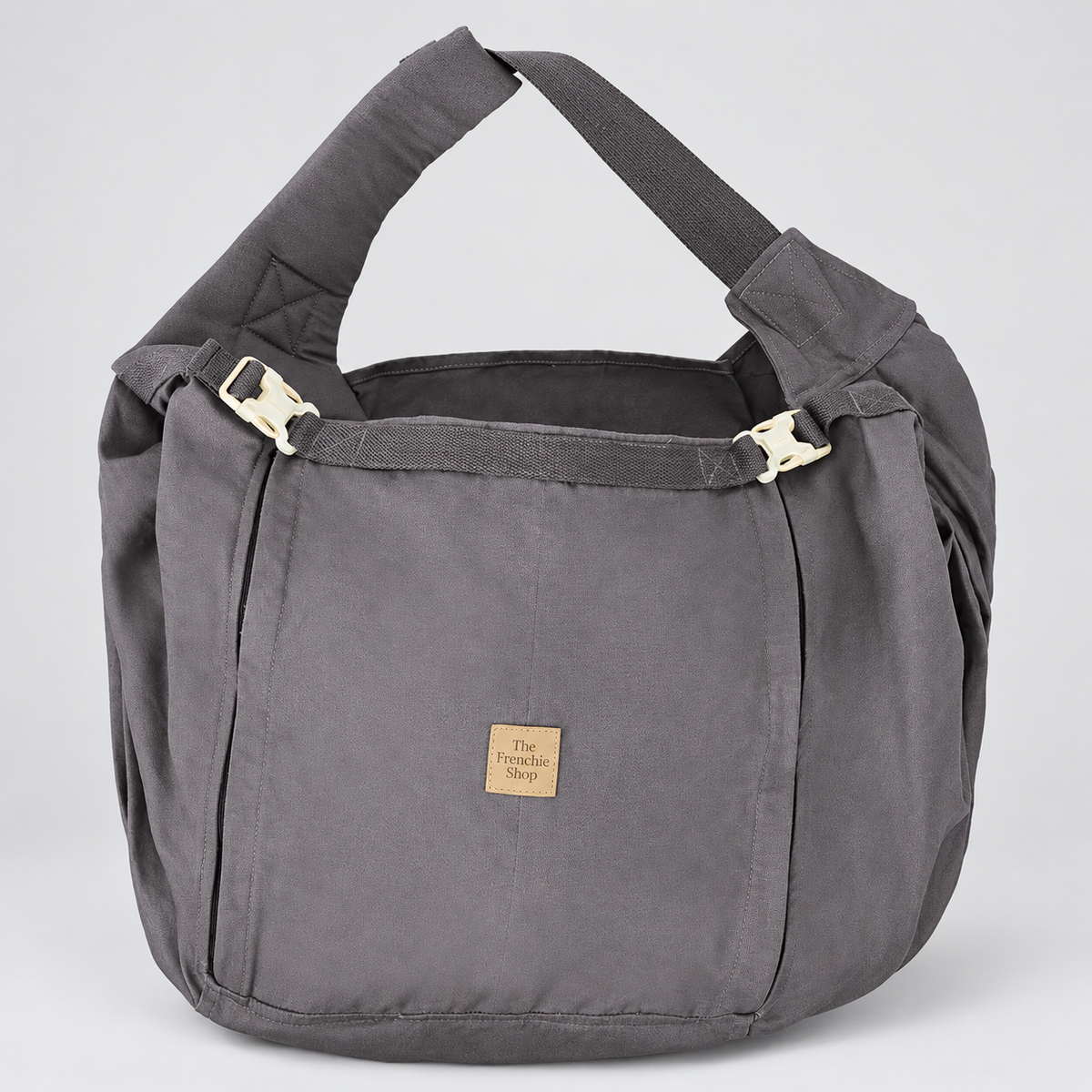 French Bulldog Crossbody Carrier — Grey studio photo